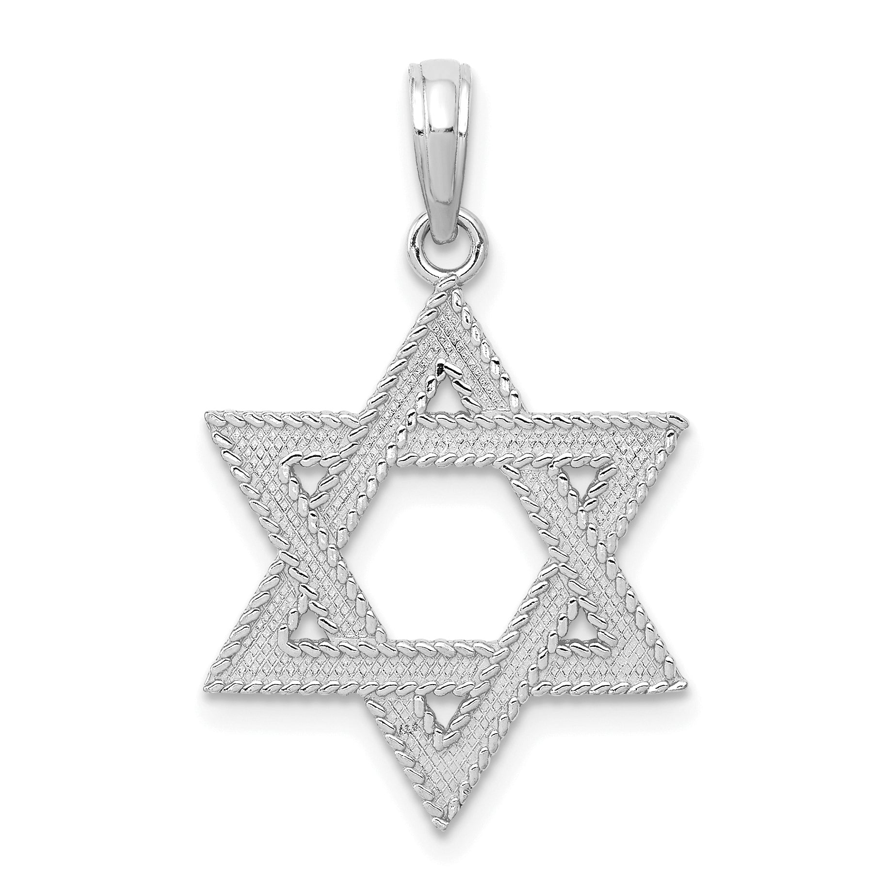 14K White Gold Engraved Star Of David Charm