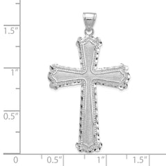 14K White Gold Diamond-cut Cross Pendant