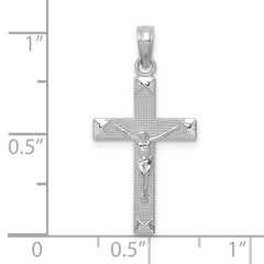 14K White Gold Beveled Tipped Crucifix Pendant