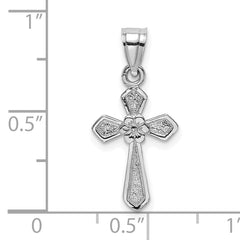14K White Gold Small Cross w/Flower Pendant