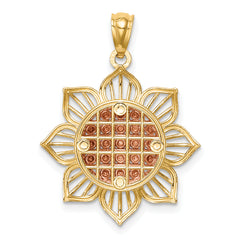 14K Two-Tone Diamond-cut Sunflower Pendant