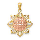 14K Two-Tone Diamond-cut Sunflower Pendant