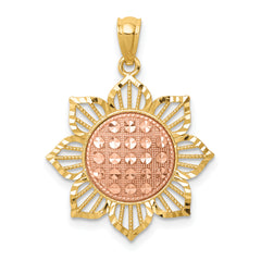 14K Two-Tone Diamond-cut Sunflower Pendant