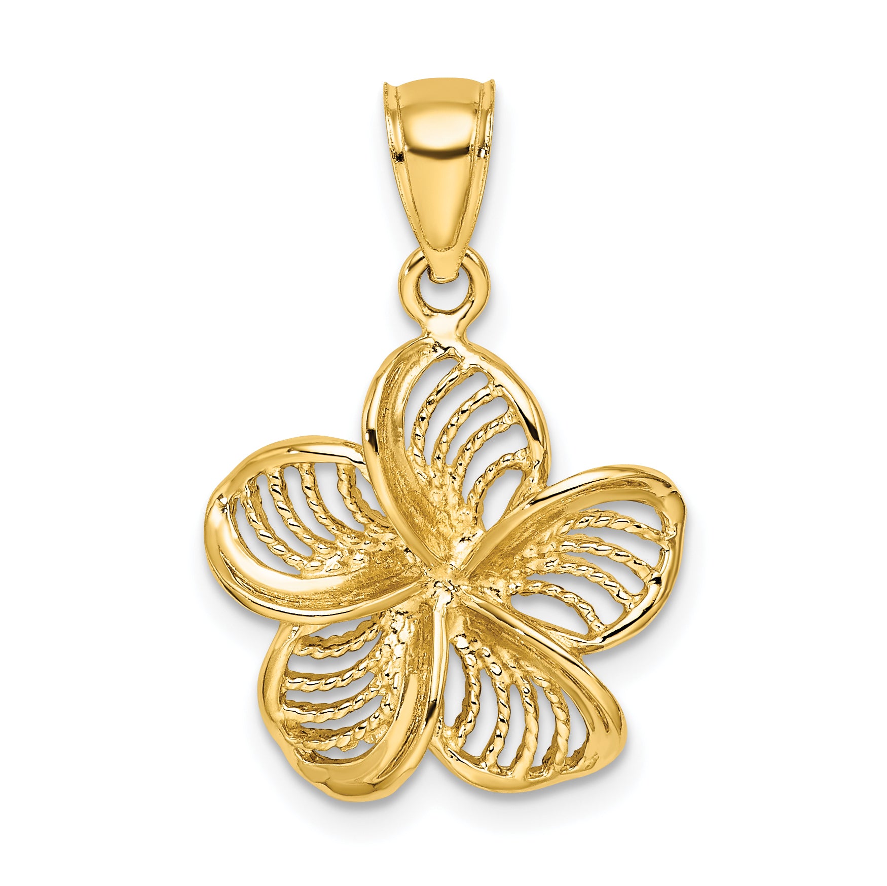 14k Beaded and Polished Plumeria Flower Charm