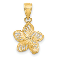 14k Polished Diamond-cut Beaded Plumeria Flower Charm