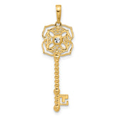 14k and White Rhodium D/C Floral Key Pendant