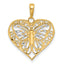 14K and White Rhodium D/C Butterfly Heart Pendant