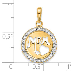14K and White Rhodium D/C MOM Cut-out Heart Pendant