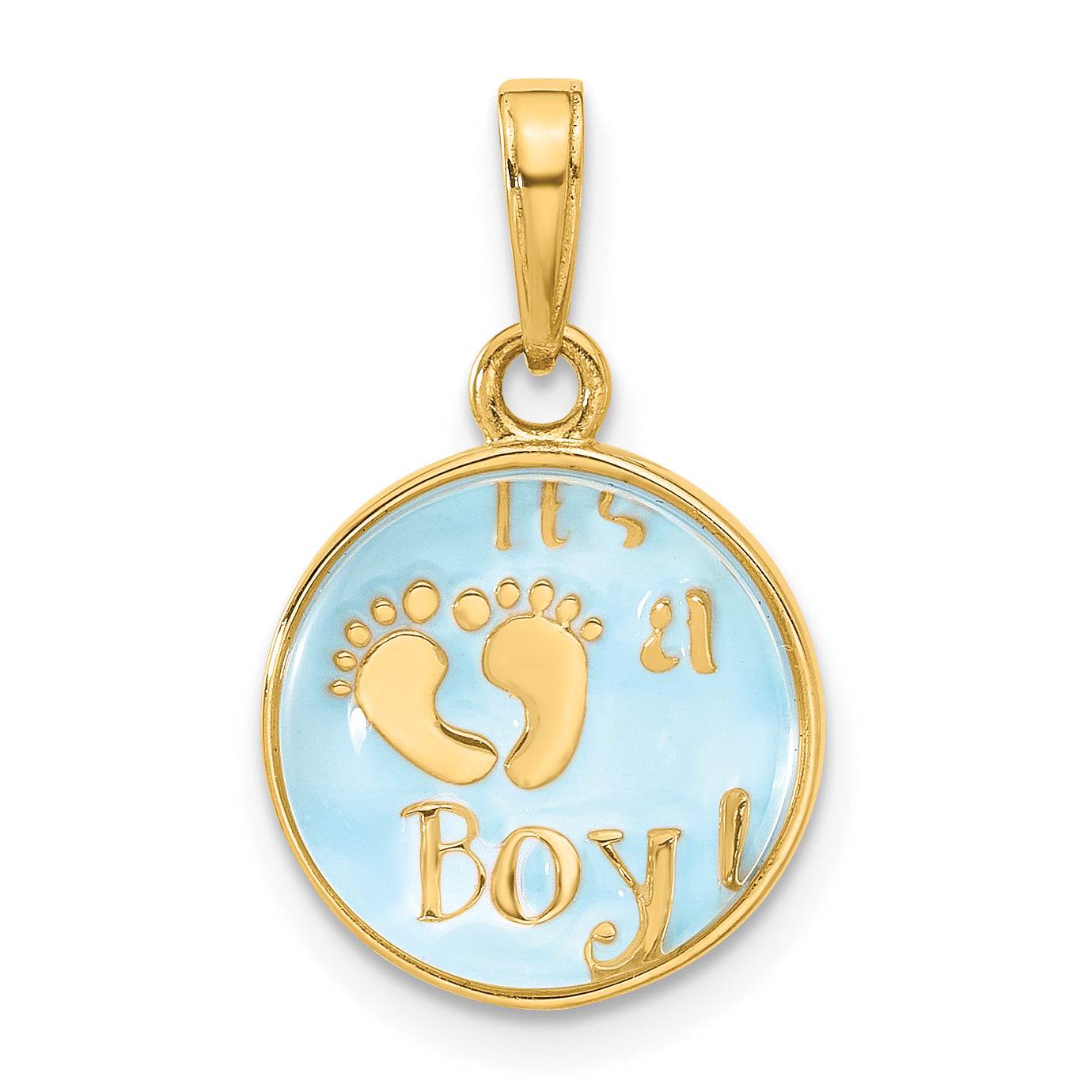 14K Polished with Blue Enamel and Clear Epoxy Resin It's A Boy Pendant