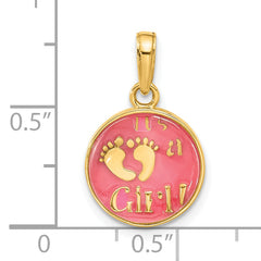 14K Polished with Pink Enamel and Clear Epoxy Resin It's A Girl Pendant