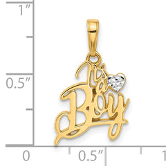 14k and White Rhodium D/C Heart It's A Boy Pendant