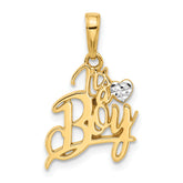 14k and White Rhodium D/C Heart It's A Boy Pendant