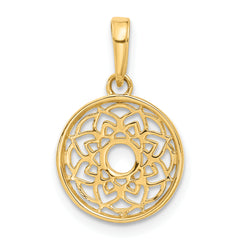 14k and White Rhodium Polished Floral Design Circle Pendant