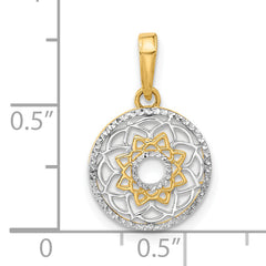 14k and White Rhodium Polished Floral Design Circle Pendant