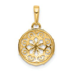 14k and White Rhodium Floral Design Circle Pendant