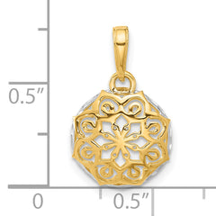 14k and White Rhodium Floral Design Circle Pendant