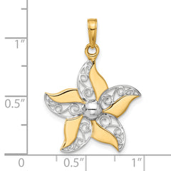 14k and White Rhodium Filigree Flower Pendant