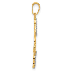 14k and White Rhodium Polished and D/C Flowers Pendant