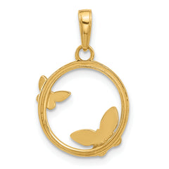 14K And White Rhodium D/C Butterflies on Circle Pendant