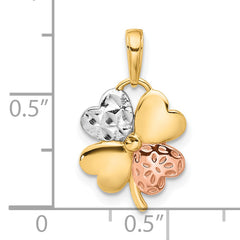 14k w/Rose and White Rhodium Polished and D/C Clover Pendant