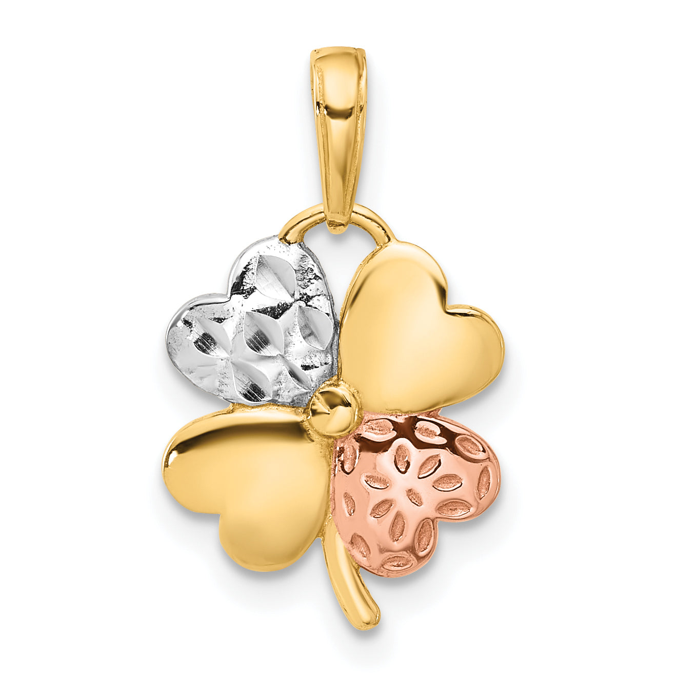 14k w/Rose and White Rhodium Polished and D/C Clover Pendant