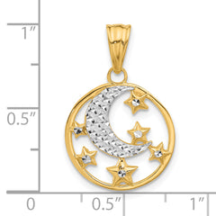 14K and White Rhodium D/C Moon and Stars Pendant