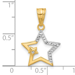 14K and White Rhodium D/C Stars Pendant