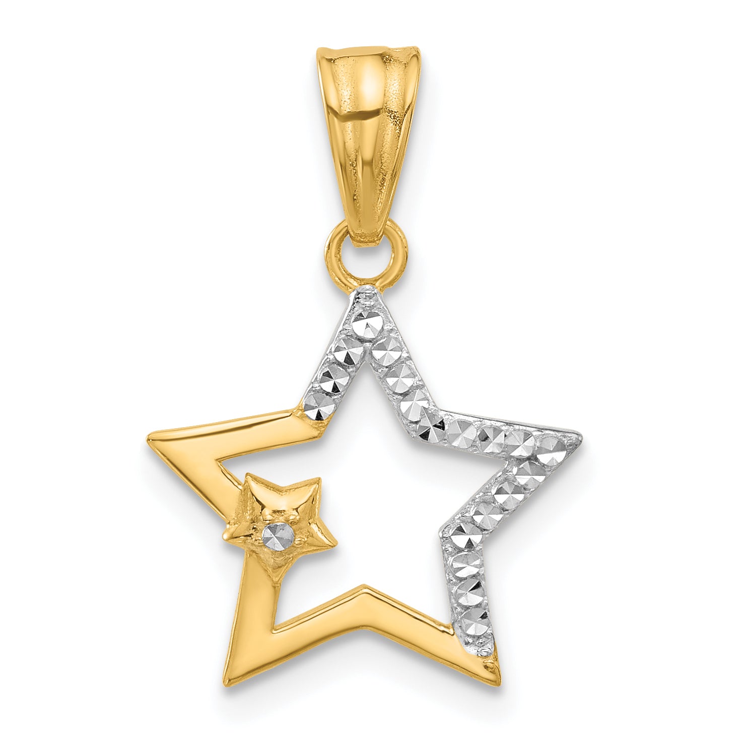 14K and White Rhodium D/C Stars Pendant