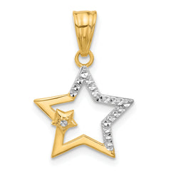 14K and White Rhodium D/C Stars Pendant