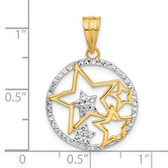 14K and White Rhodium D/C Stars Pendant
