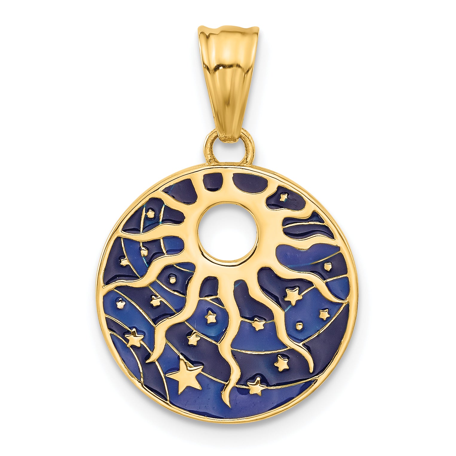 14K Polished Enameled Sun and Stars Pendant
