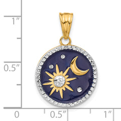 14K and White Rhodium D/C Enameled Sun and Moon Pendant