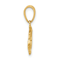 14K with White Rhodium Diamond Cut Swirl Turtle Pendant