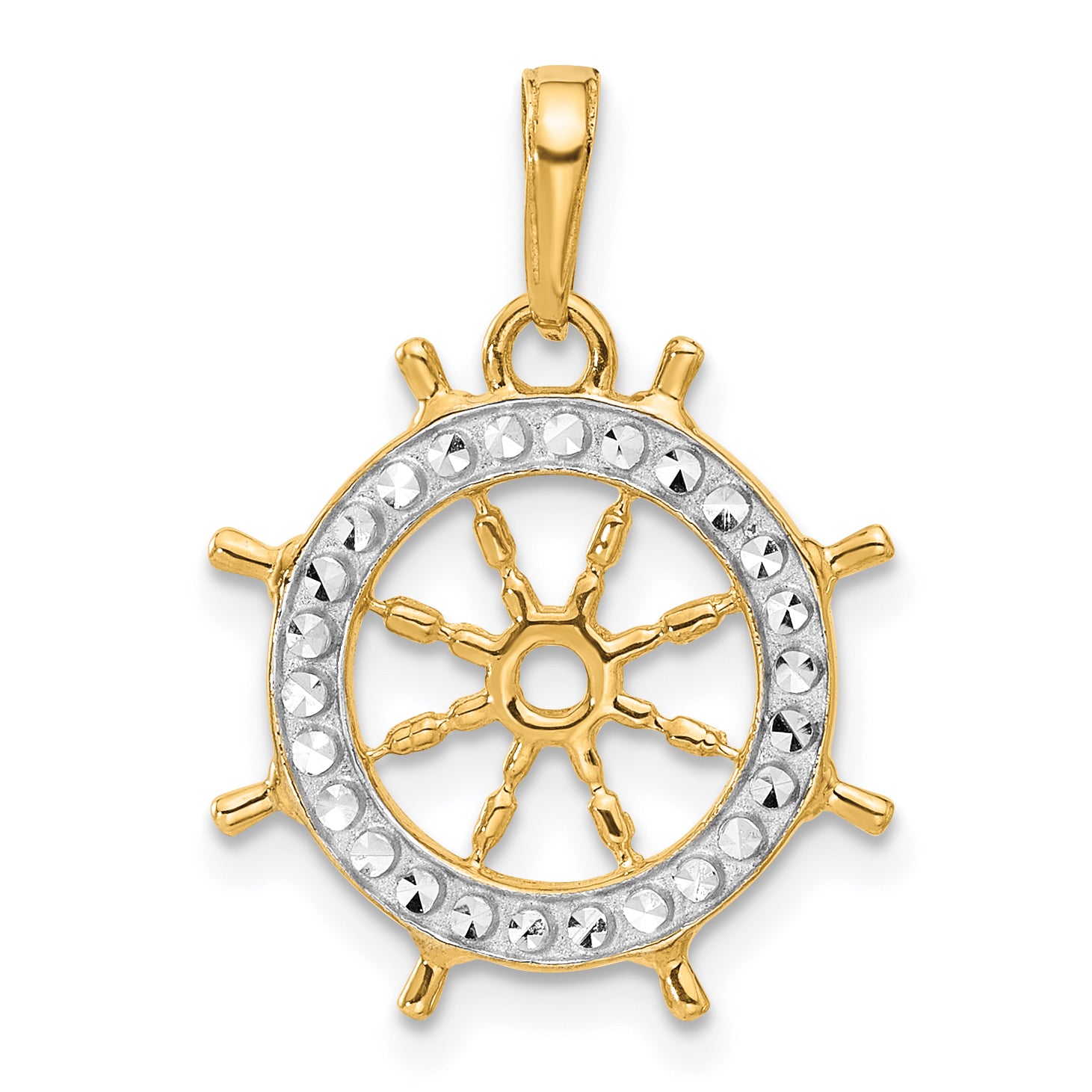 14k and White Rhodium D/C Ship's Wheel Pendant