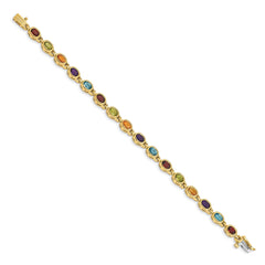 14K Gold Women's 7-Inch Oval Gemstone Bracelet with Garnet, Peridot, Citrine, Amethyst, and Swiss Blue Topaz