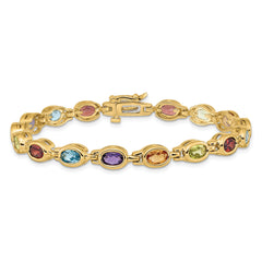 14K Gold Women's 7-Inch Oval Gemstone Bracelet with Garnet, Peridot, Citrine, Amethyst, and Swiss Blue Topaz