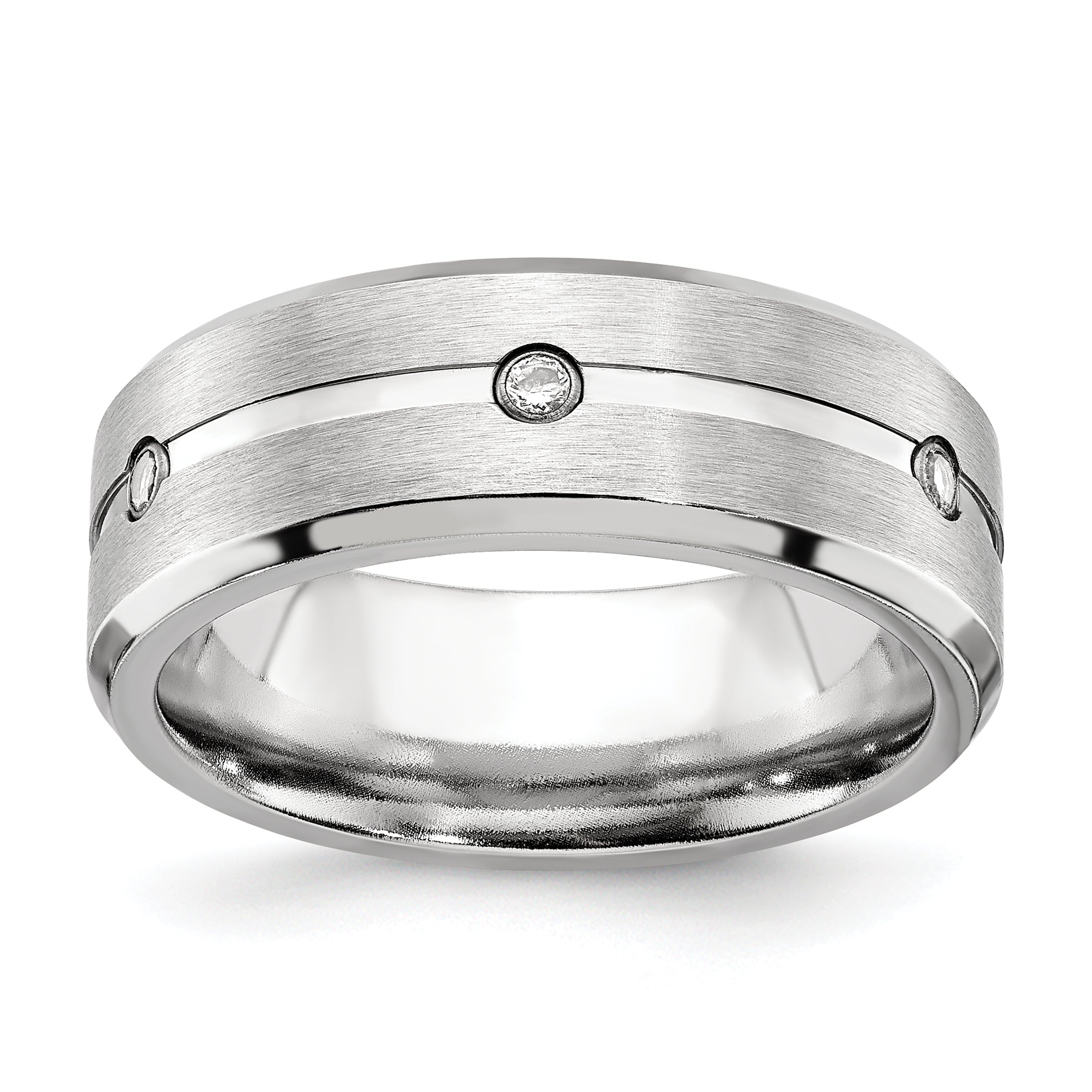 Chisel Cobalt Brushed and Polished with CZ Beveled 8mm Band