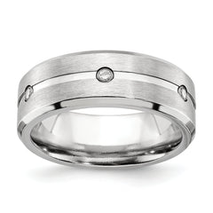 Chisel Cobalt Brushed and Polished with CZ Beveled 8mm Band