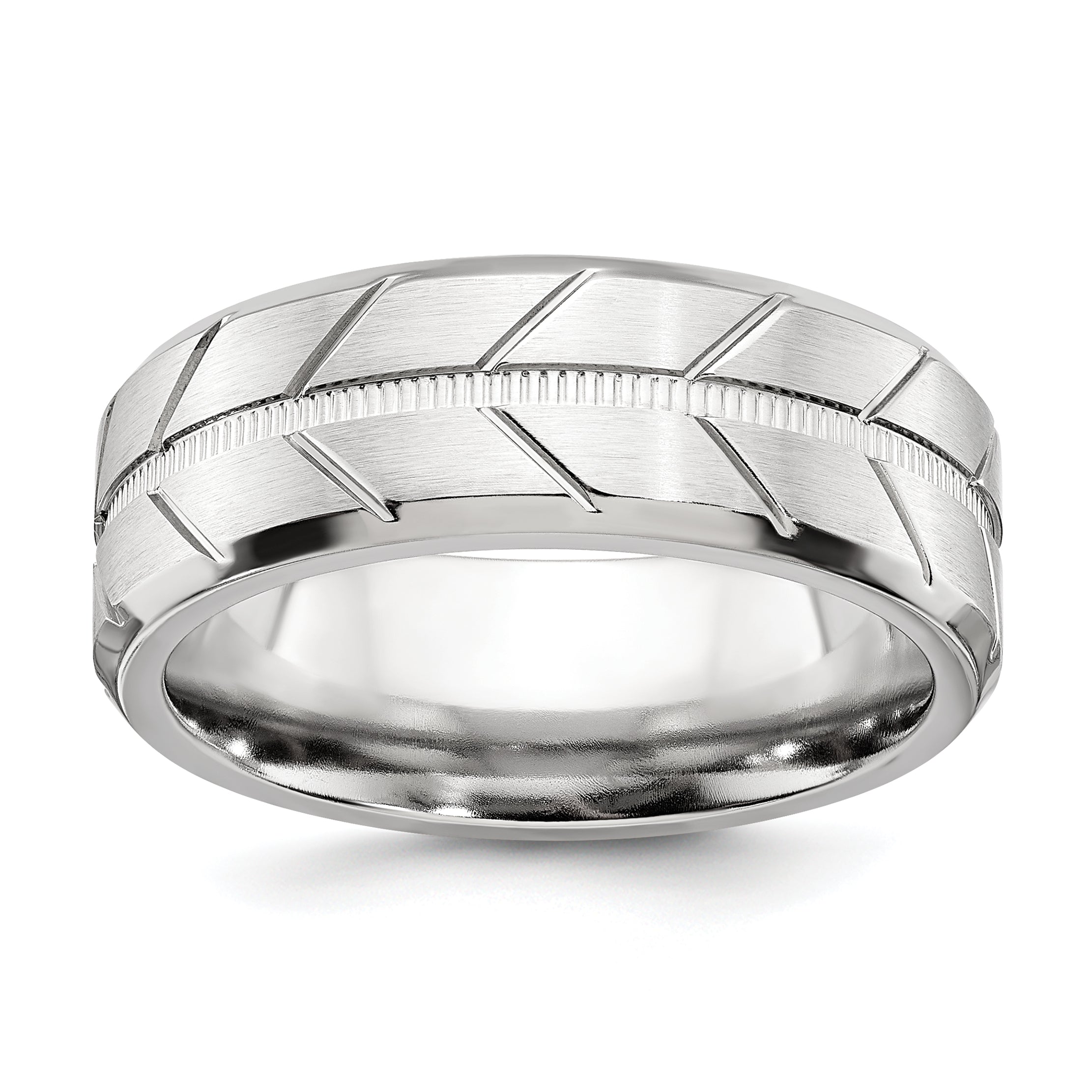 Chisel Cobalt Brushed and Polished Beveled 8mm Band