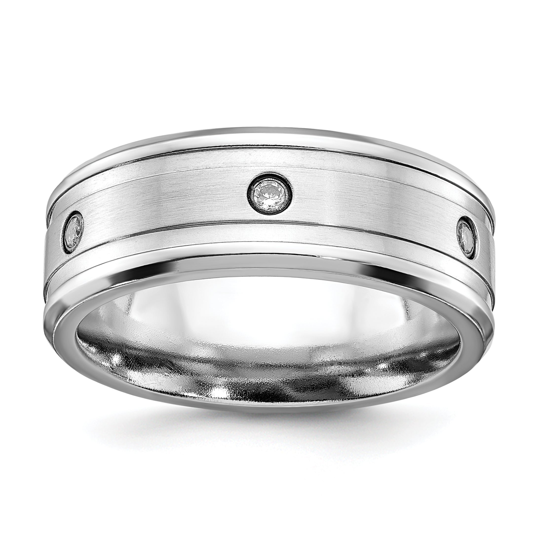 Chisel Cobalt Brushed and Polished with CZ Beveled 8mm Band