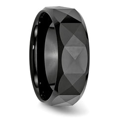 Chisel Ceramic Faceted Black 8mm Polished Beveled Edge Band