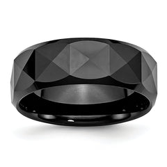 Chisel Ceramic Faceted Black 8mm Polished Beveled Edge Band