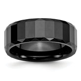 Chisel Ceramic Black Faceted 8mm Polished Beveled Edge Band