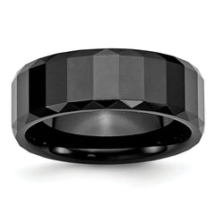 Chisel Ceramic Black Faceted 8mm Polished Beveled Edge Band
