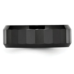 Chisel Ceramic Black Faceted Beveled Edge 8mm Polished Band