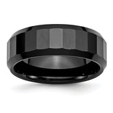 Chisel Ceramic Black Faceted Beveled Edge 8mm Polished Band