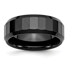 Chisel Ceramic Black Faceted Beveled Edge 8mm Polished Band