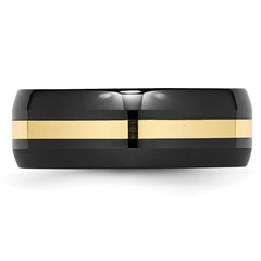 Chisel Ceramic Black with14k Gold Polished Inlay 8mm Band - Sophia Jewelers