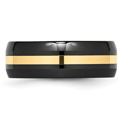 Chisel Ceramic Black with 14k Gold Inlay 8mm Polished Band