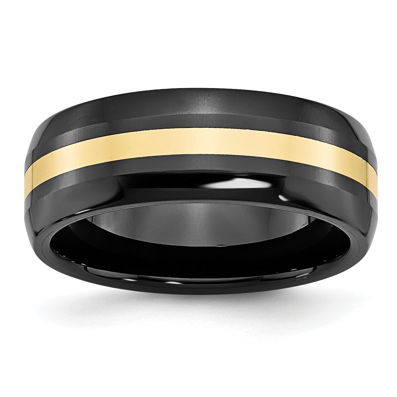 Chisel Ceramic Black with 14k Gold Inlay 8mm Polished Band